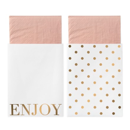 Servietten mit Papiertasche 'Enjoy' gold/rosa