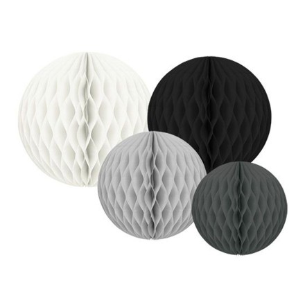Papierkugeln Honeycombs schwarz-weiß Mix 4er-Set