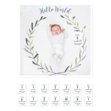 Swaddle & Karten Set 'Baby's First Year - Hello World' von lulujo