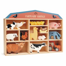 Holz Spielfiguren 'Bauernhoftiere' 13-teilig im Display von Tender Leaf Toys